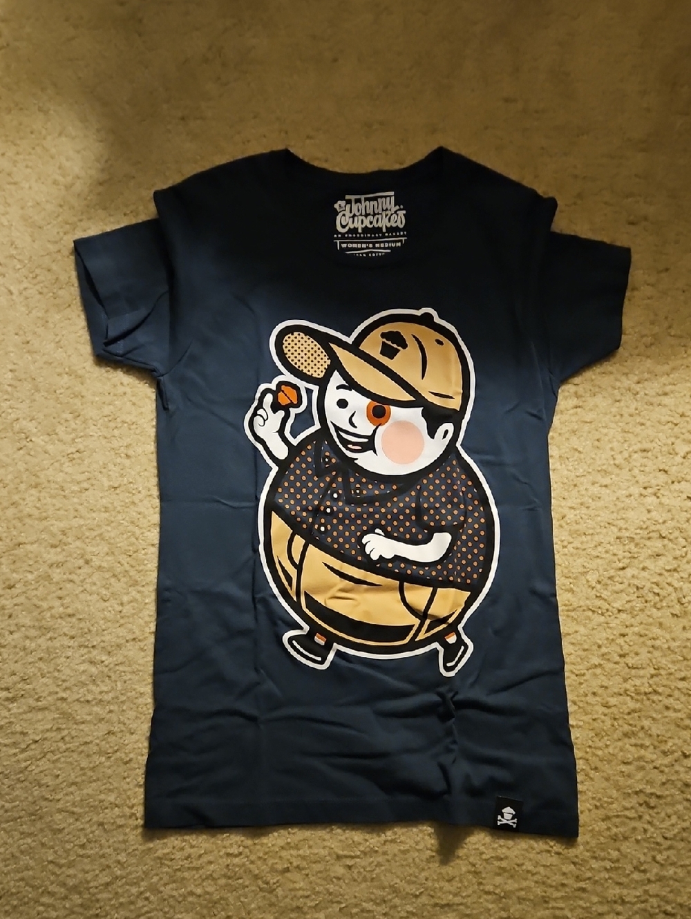 Johnny Cupcakes Navy Tee with Gold & White Character